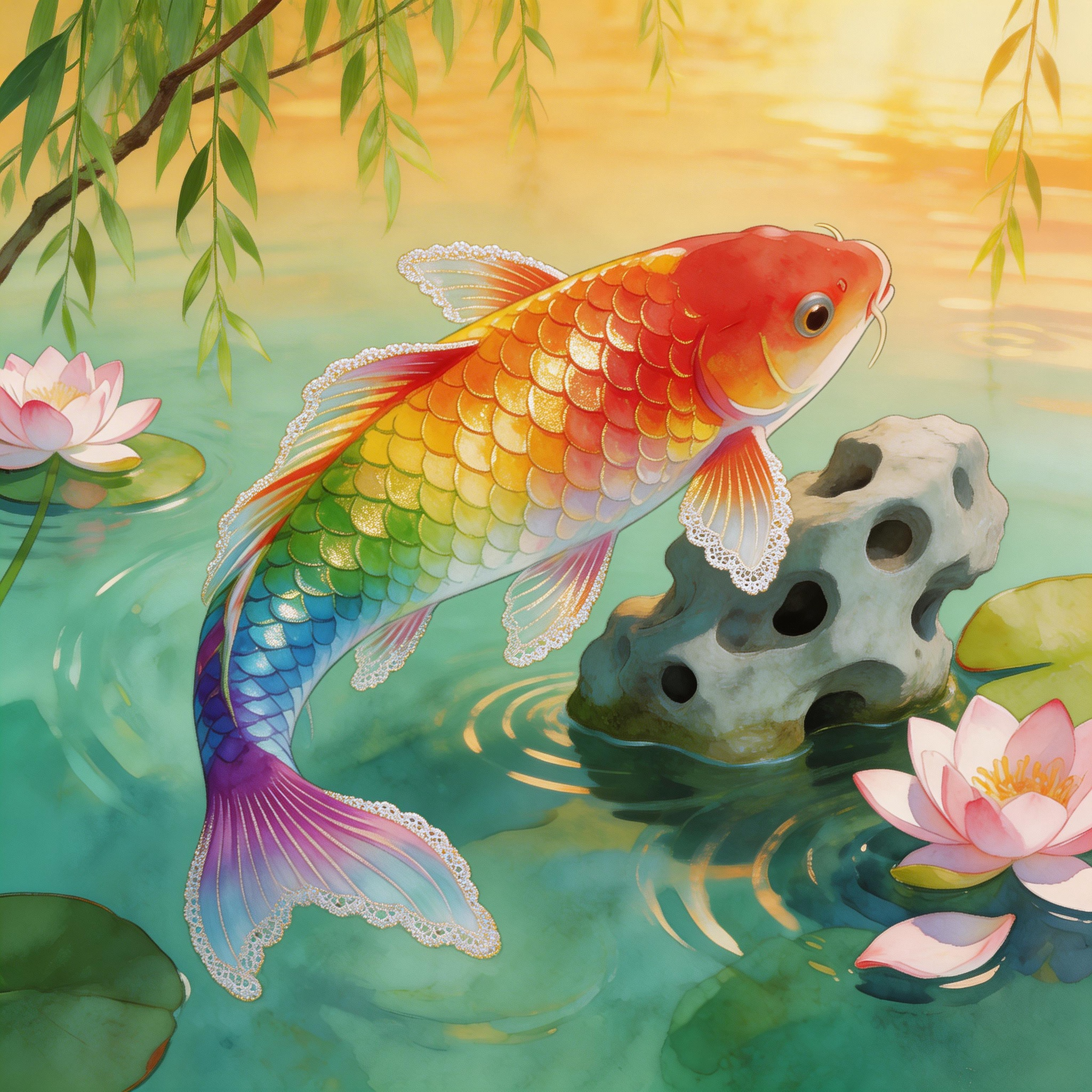 遇见锦鲤，好运常在，所求皆如愿，所行皆坦途。锦鲤附体，万事顺意，岁岁常欢愉，年年