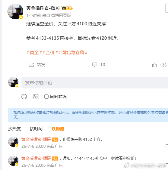 黄金4135/4145空单，小损离场空单进场点位过于激进，还在我们的止损点位非常