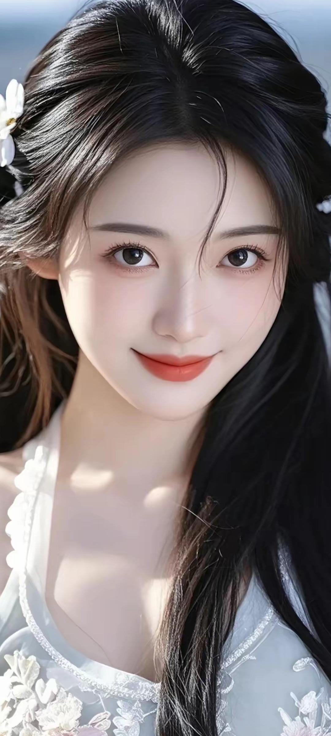 温柔甜美的古风少女，黑发如瀑，笑靥如花。