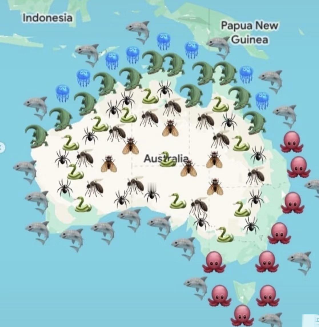 看到这张地图笑死了……：真实的🇦🇺地图
坐标西北，这还是最宜居的国家吗？[送