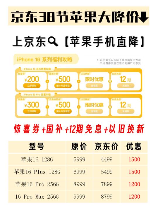 京东38节苹果大降价，iPhone16低至4499拿下