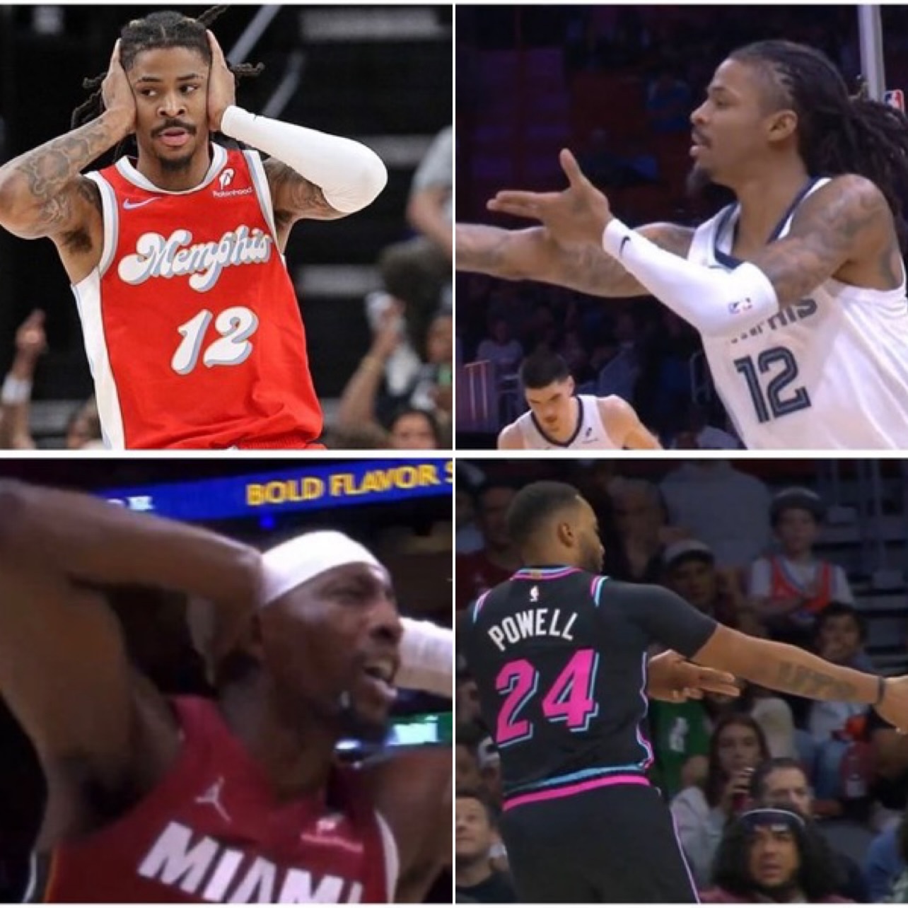 热火两名核心球员阿德巴约和鲍威尔连续模仿莫兰特标志性庆祝动作……🤔🤔 