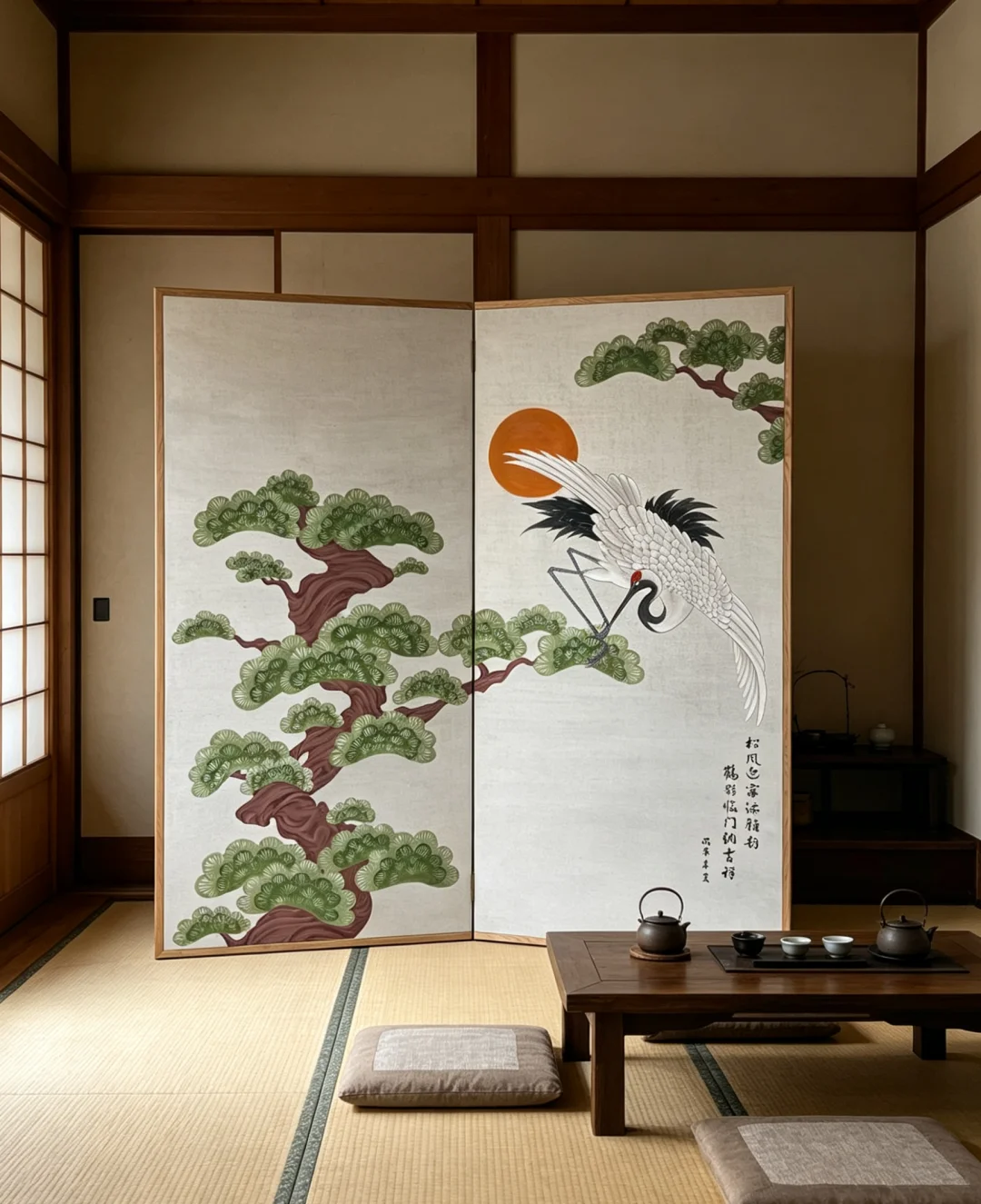 「漆画工艺 · 松鹤延年屏风」 苍松虬枝凝翠，白鹤振翅衔祥， 一描一染...