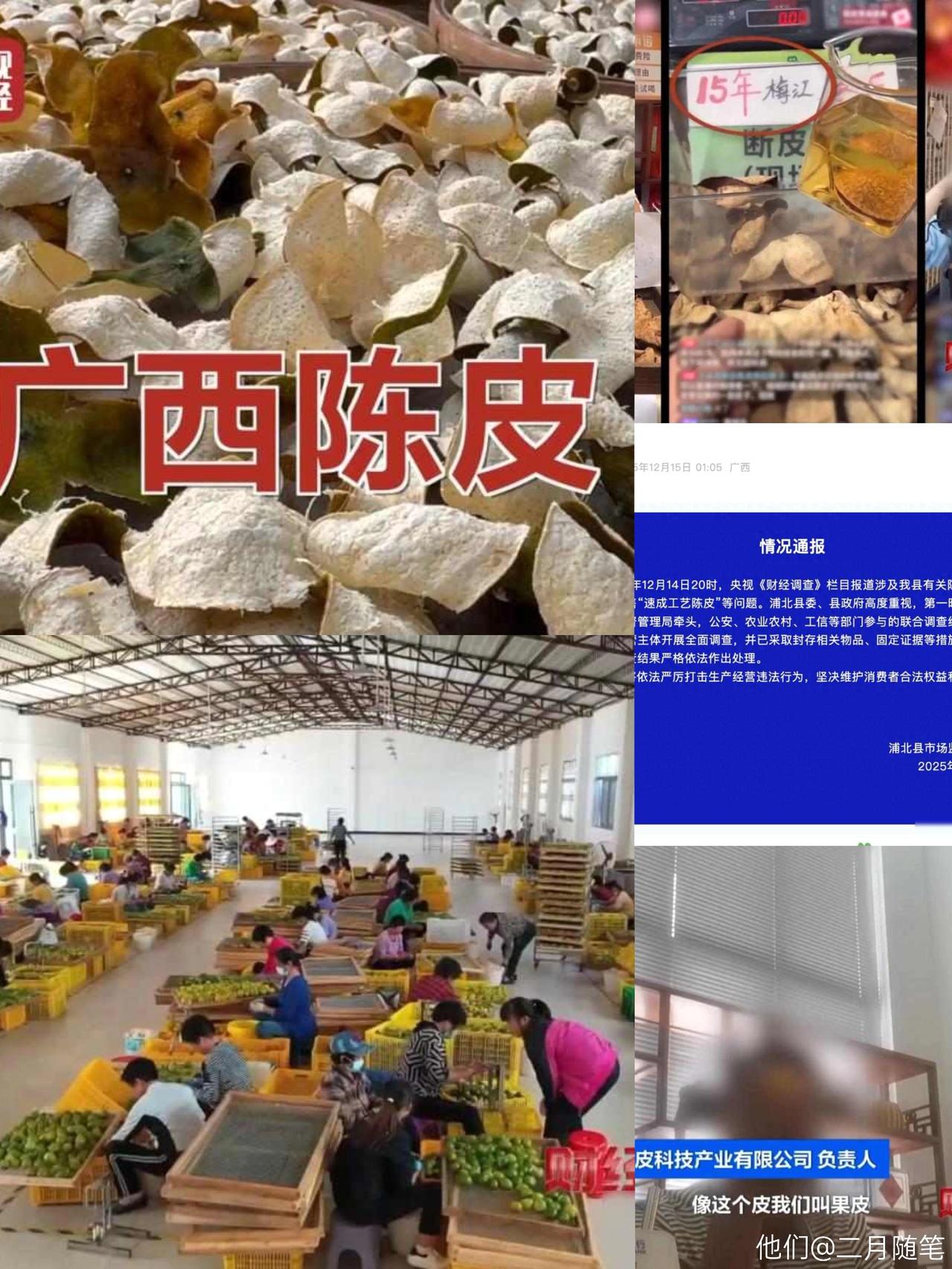 央视曝光！
已连夜成立调查组！

震惊！
央视深夜揭露新会陈皮造假黑幕，
速成工