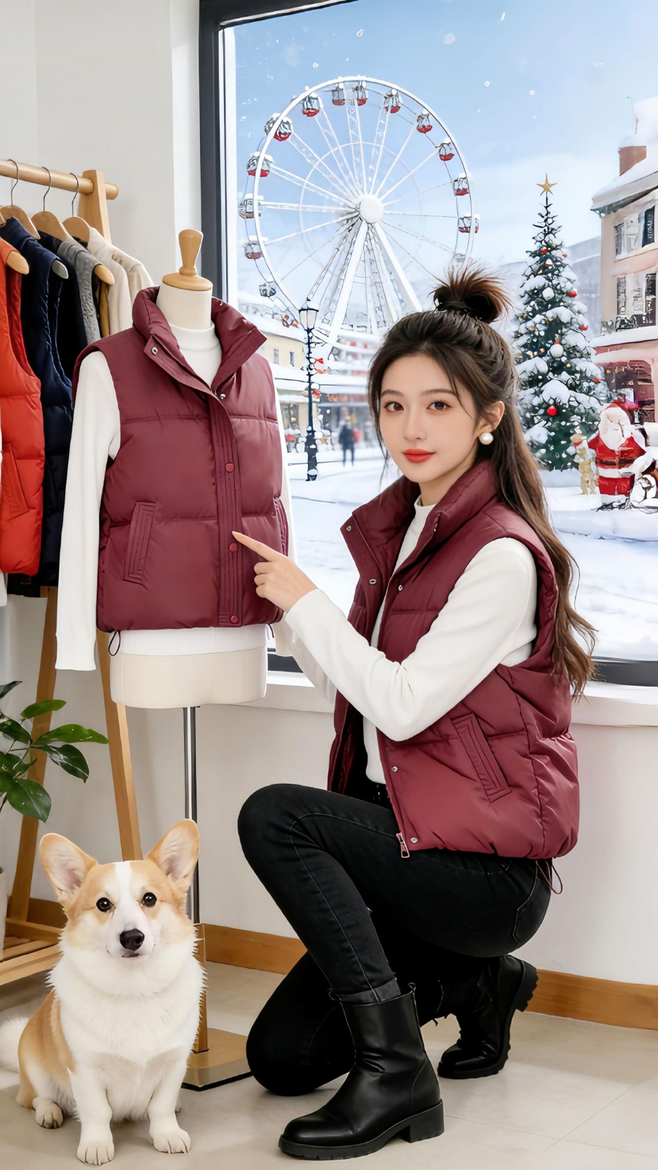 谁懂啊！冬天这件酒红短款棉马甲也太戳审美了！看丹丹穿这版型——立领暖乎乎，短款显