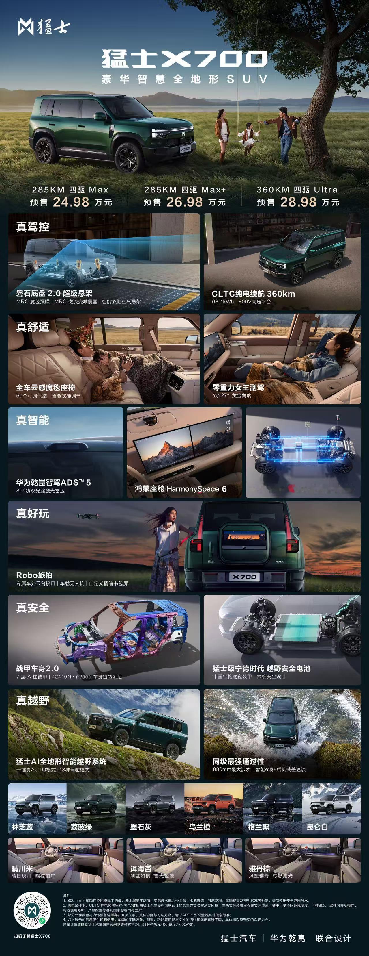 猛士 X700 预售来了，预售价 24.98 万起，直接把华为全栈智能下放到 2