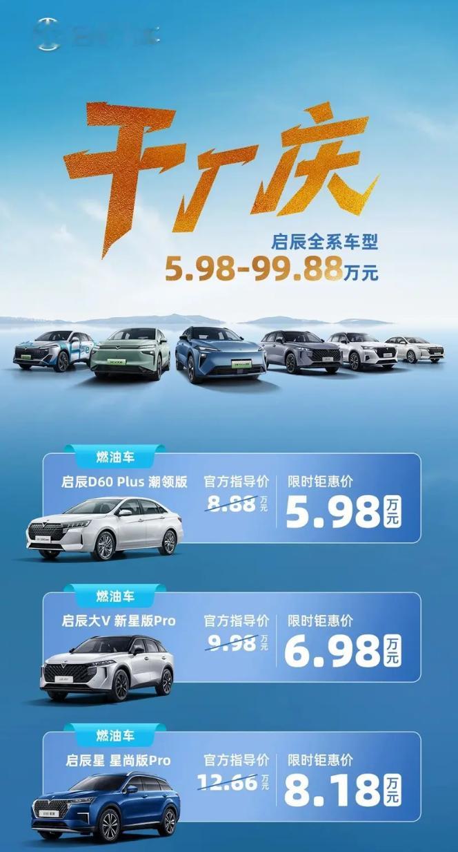 车若初见[超话] 干厂庆！启辰全系车型开始促销，3万到5万左右的优惠不等，看看下