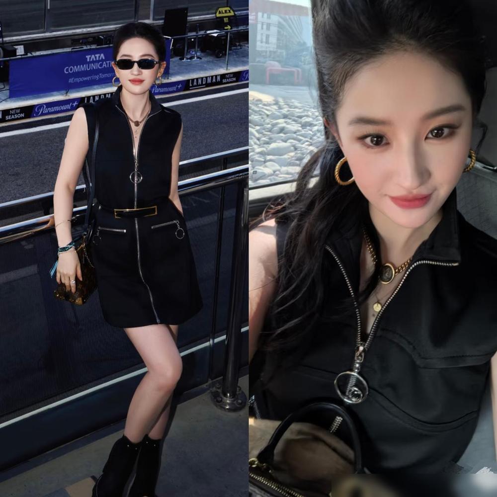 估计LV老板要高兴得睡不着，刘亦菲在F1大奖赛上的亮相，把本来不足10万元的服装