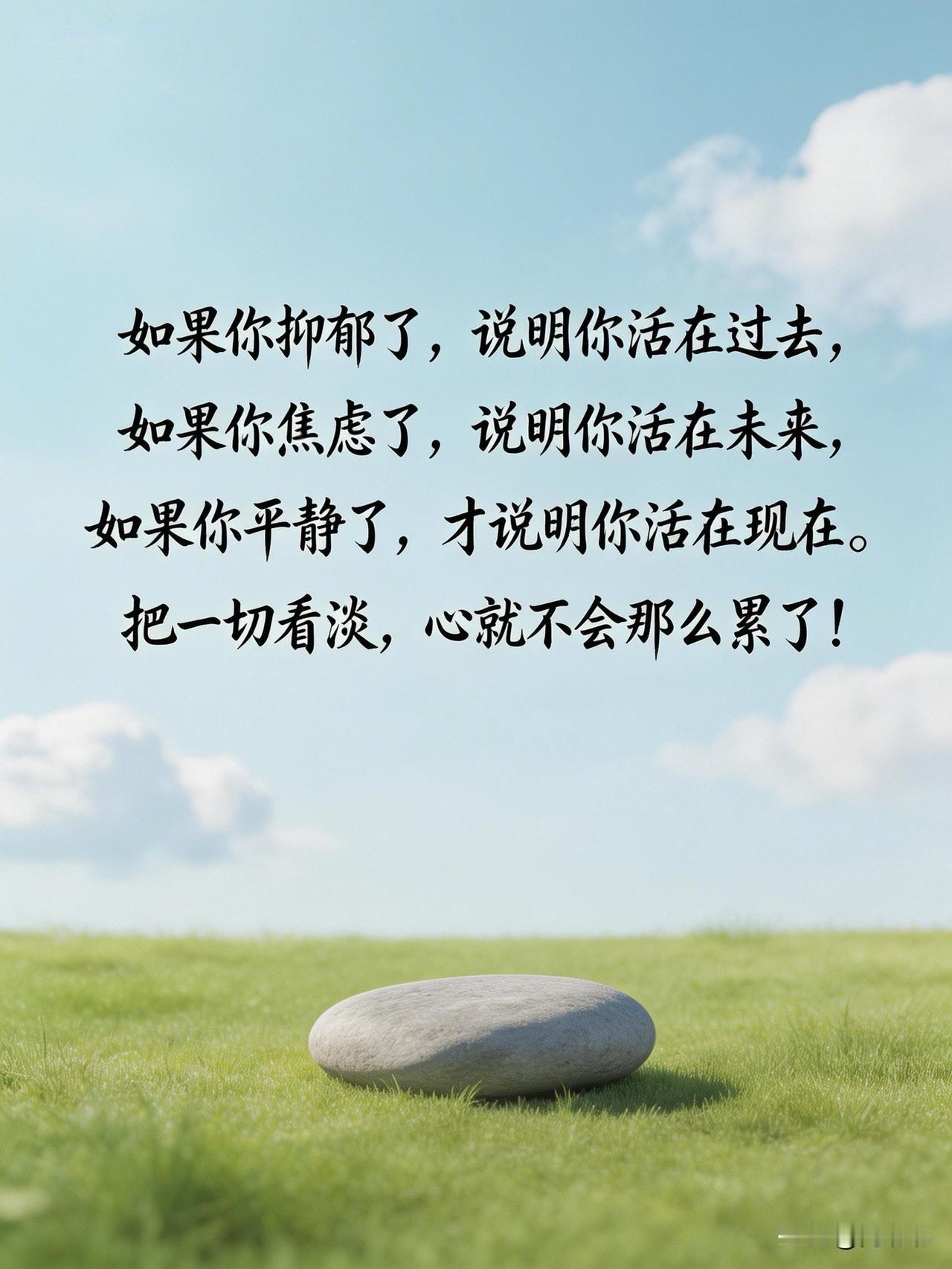 如果你抑郁了，说明你活在过去。如果你焦虑了，说明你活在未来。如果你平静了，才说明