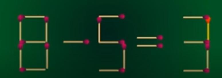 在由火柴棒组成的等式“8 - 5 = 3”中，只能移动1根火柴棒，如何让等式依然