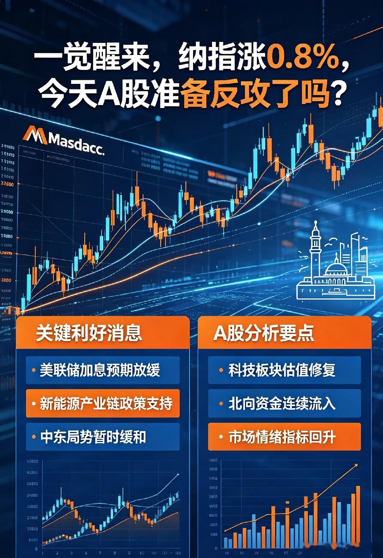 一觉醒来,纳指涨0.8％,今天A股准备反攻了吗？先说2条利好：①美股纳指上涨，科