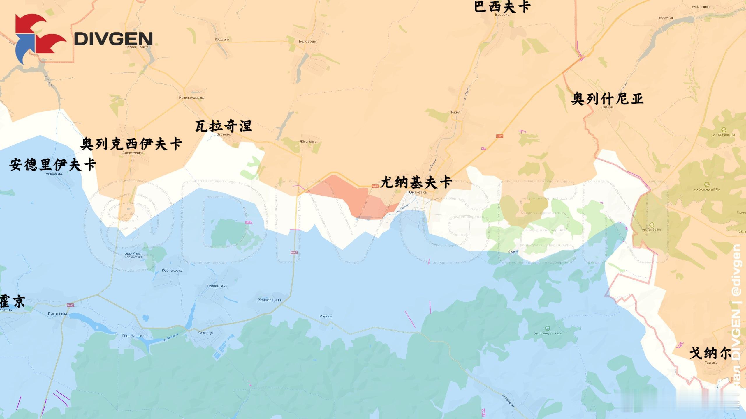 俄罗斯突击小组在苏梅地区尤纳基夫卡西南推进。来源：DIVGEN 🚩 Карта