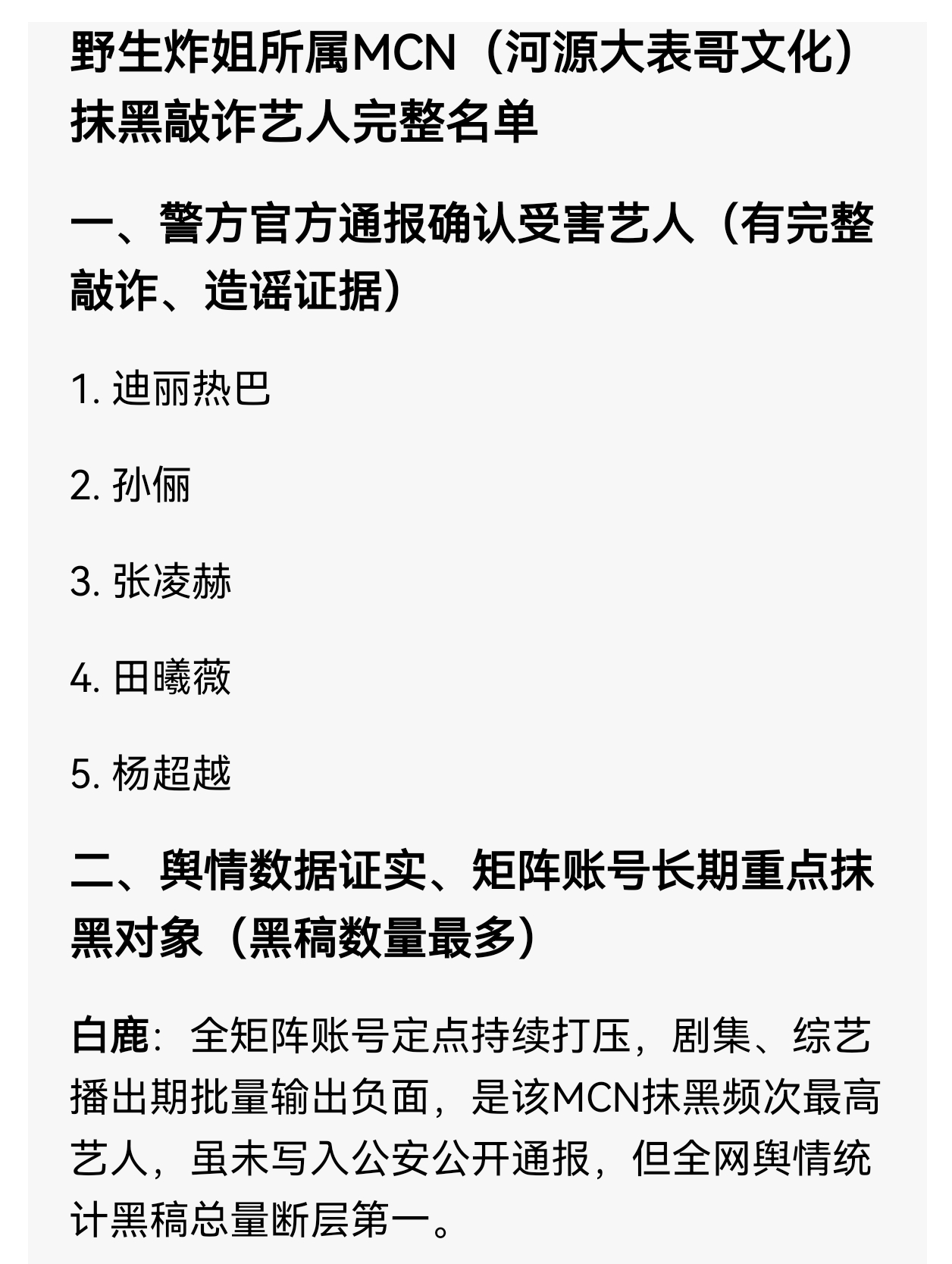 大表哥mcn机构的12人都已刑拘 其中包括 野生炸姐 叫我姨太好了  茶宝点评 