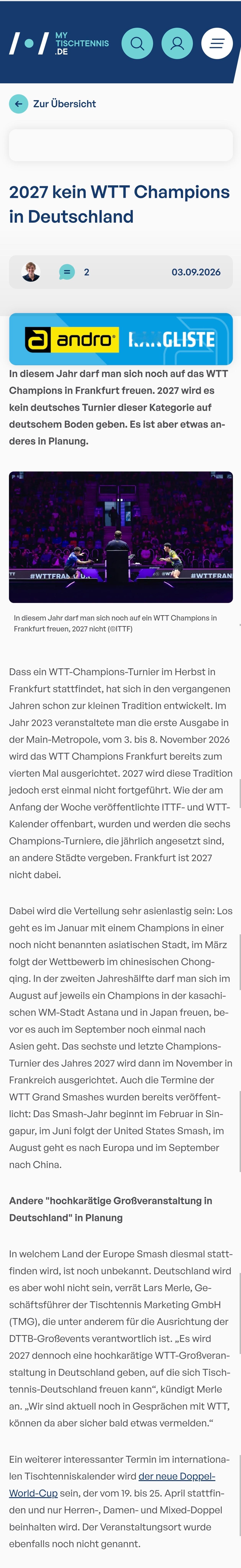 2027年德国将不再承办WTT冠军赛德国乒协官宣2027停办WTT冠军赛 202