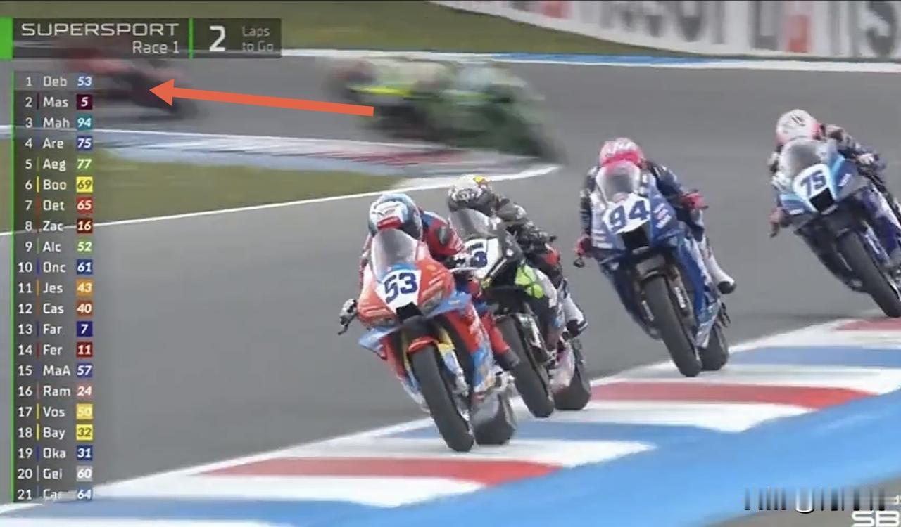 WSBK荷兰站首场正赛，张雪机车53号调整为冠军，如果提前两圈结束的话。
什么玩