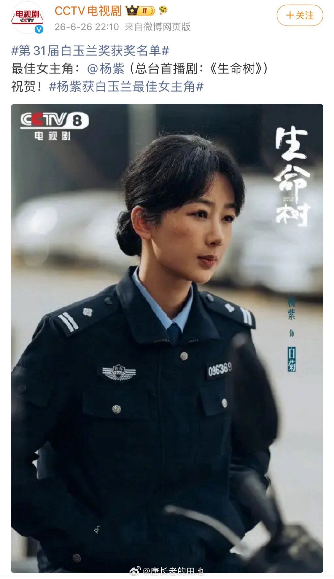 杨紫获得白玉兰本届最佳女主角！！！恭喜🎉白菊🐮🍺杨紫获白玉兰最佳女主角