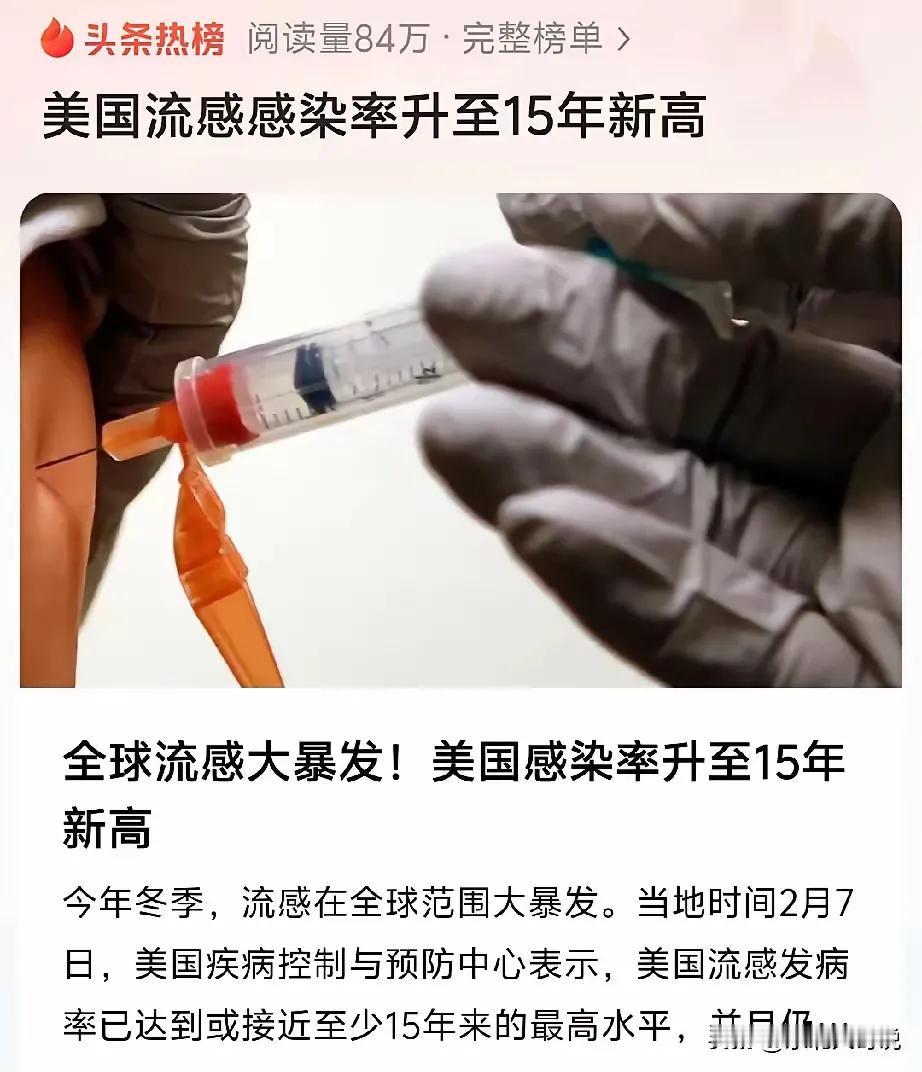 美国流感全面爆发
感染规模甚至超过了新冠病毒
已经接近了15年内“最高水平”…