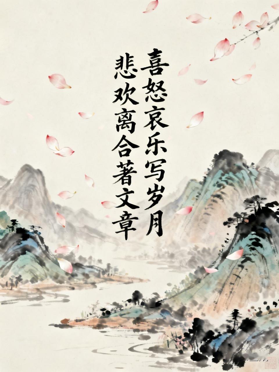 上联：喜怒哀乐写岁月，
下联：悲欢离合著文章。