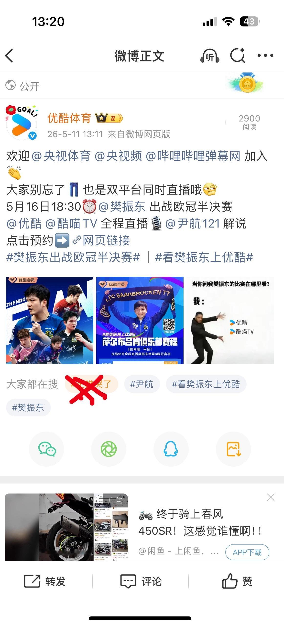 樊振东出战欧冠半决赛 看樊振东上优酷 优酷这波格局了