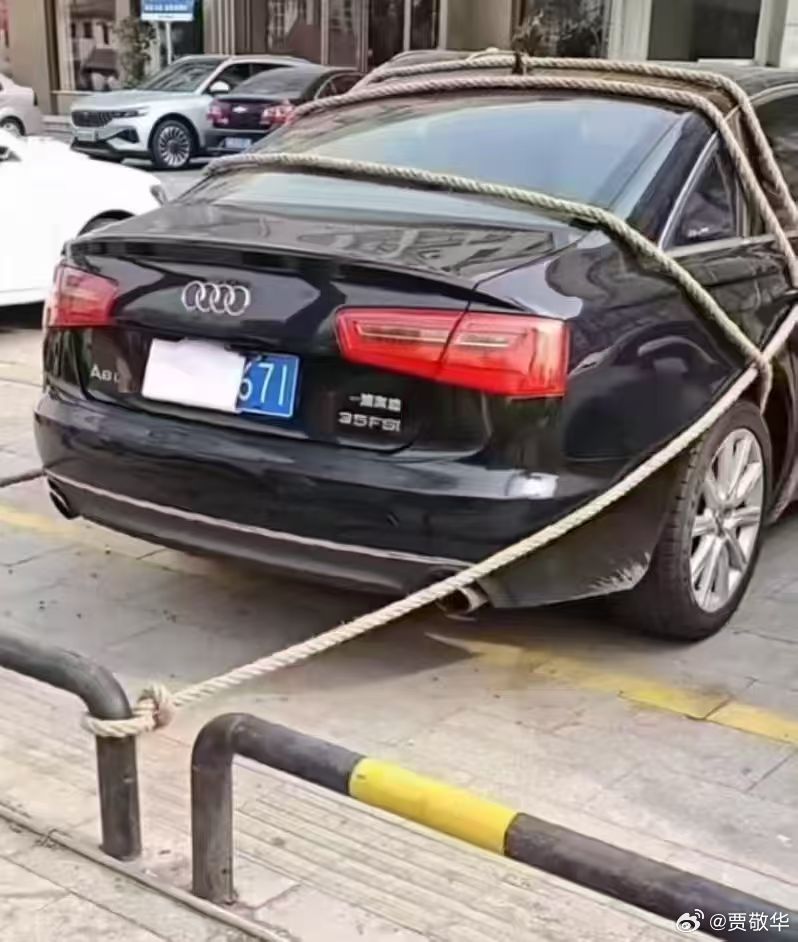 台风要来了，高手们已经开始预防台风了。只是，这样能把车拴结实么？ ​​​