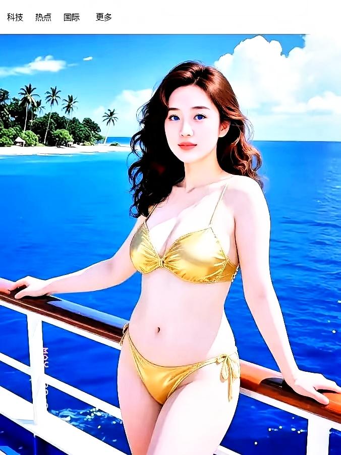 沙滩上的夏日风情，金色的泳装闪耀着阳光！🏖️🌞✨