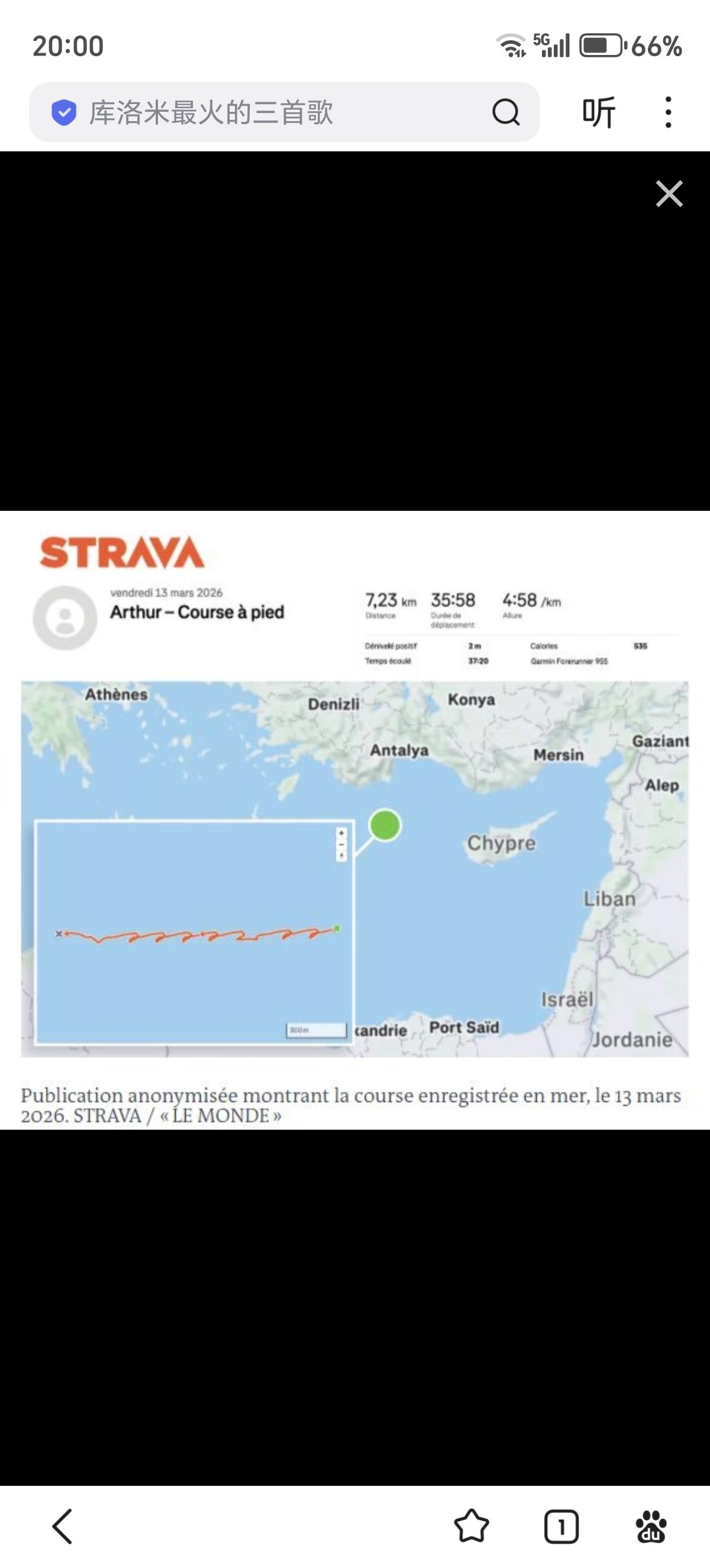 法国海军某军官在健身App里公开分享自己跑步锻炼的轨迹，结果暴露了“戴高乐”号航