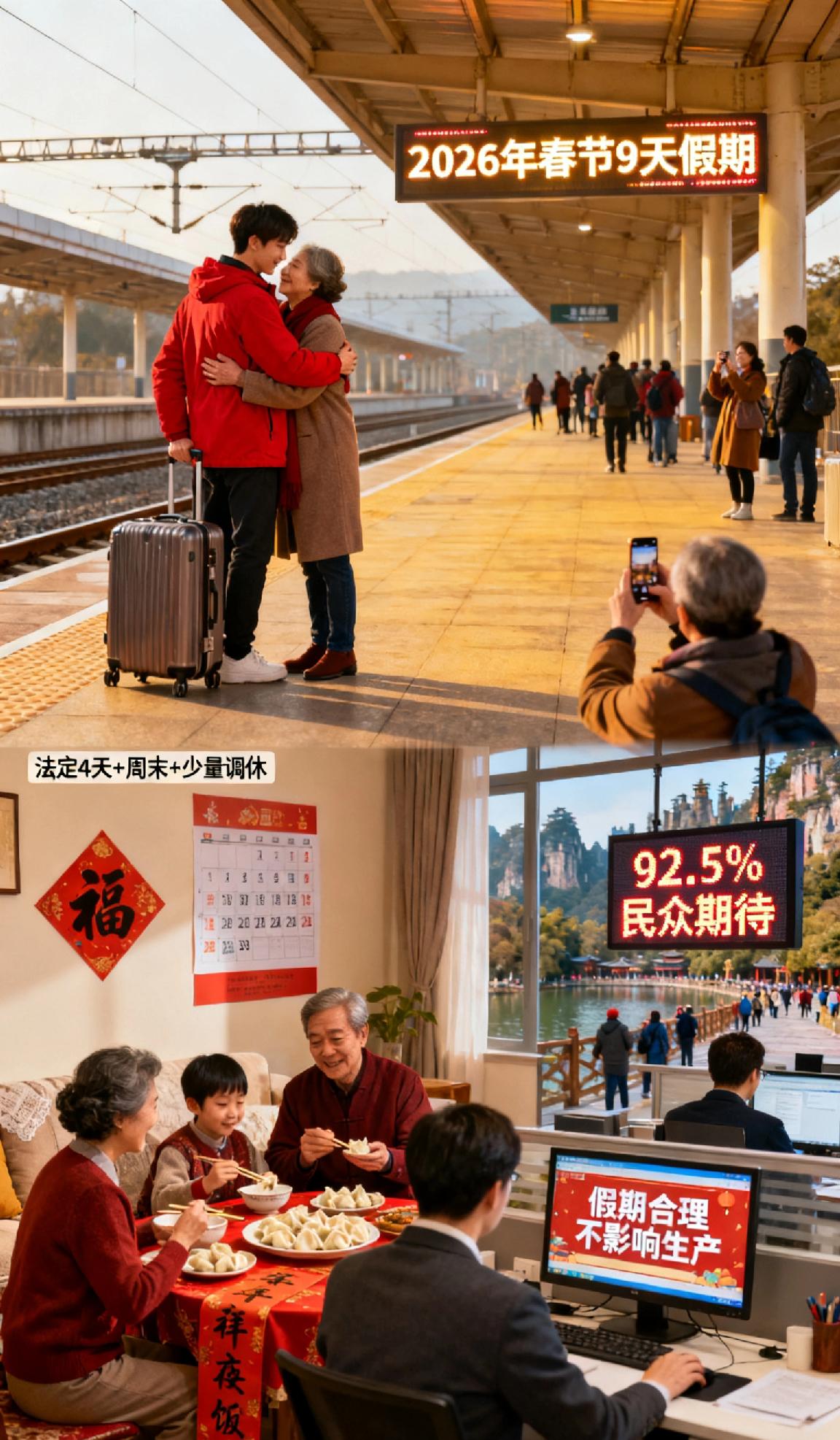 你认为春节放多少天假比较合理我认为春节放9天假最合理。这一安排既回应了92.9%