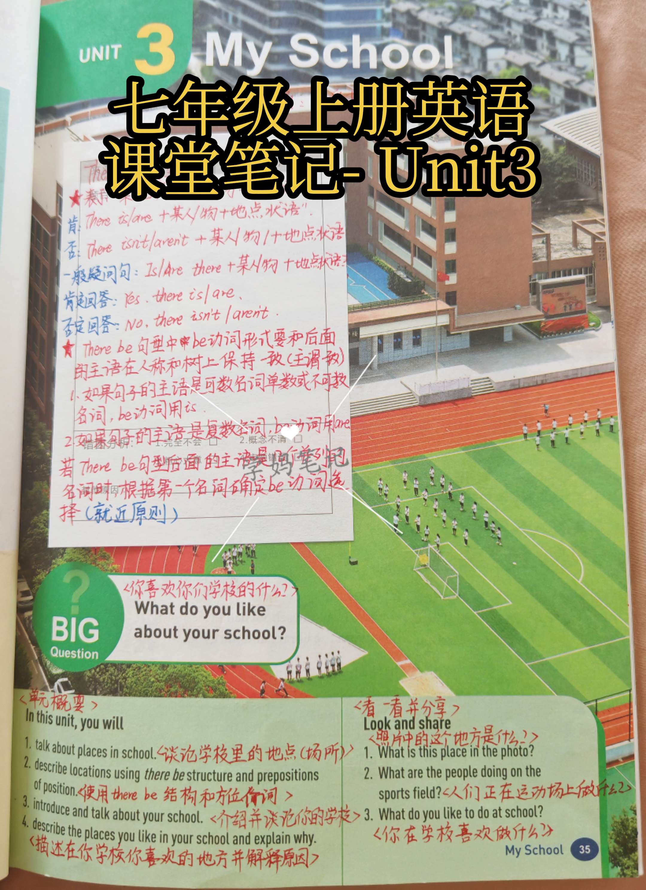七上新教材英语课堂笔记-Unit3。七上人教版新教材第三单元主题为学校...