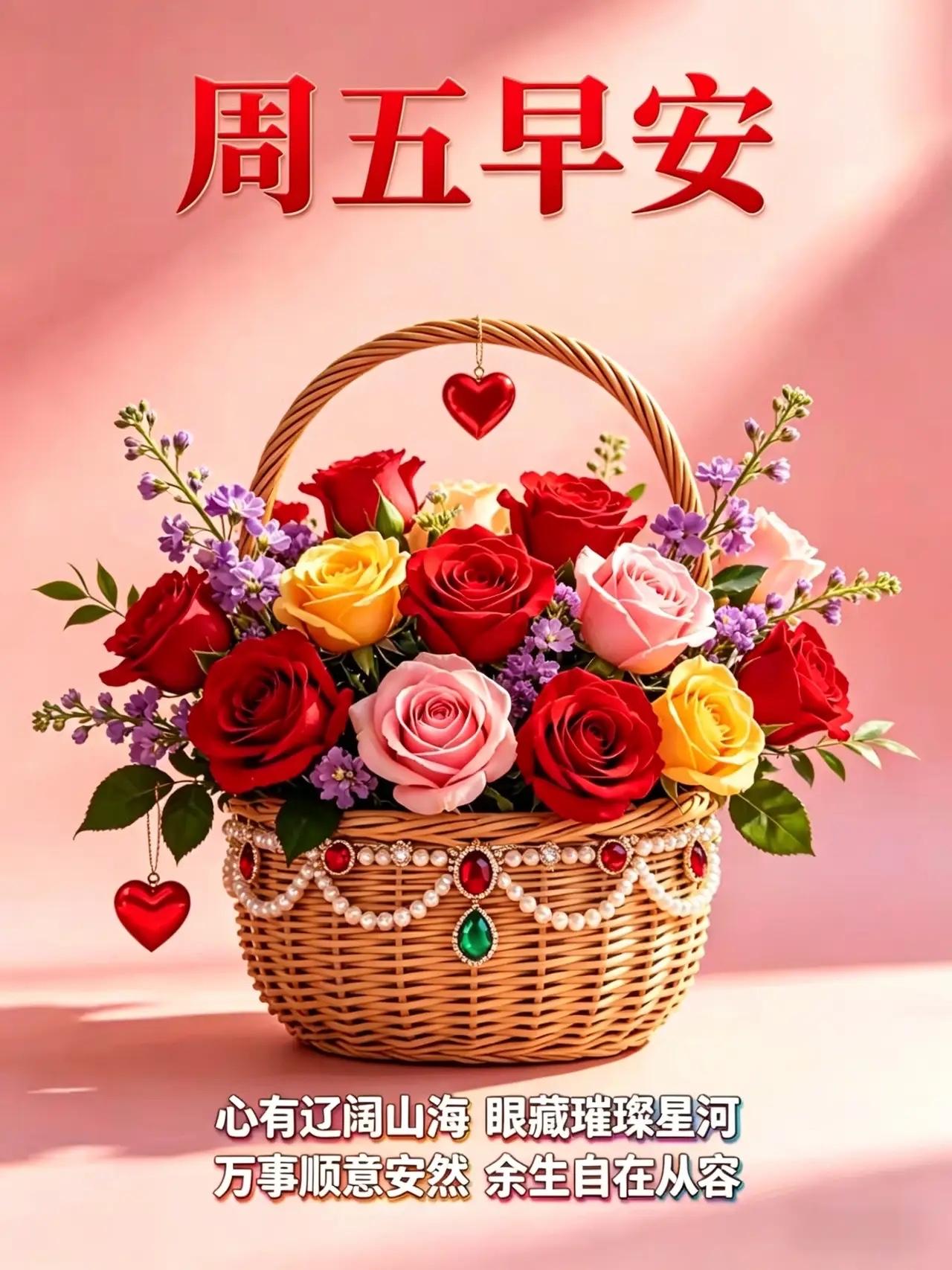 周五清风送吉光
心随喜乐伴身旁
前程似锦路悠长
万事顺安添福运
阖家和睦享安康