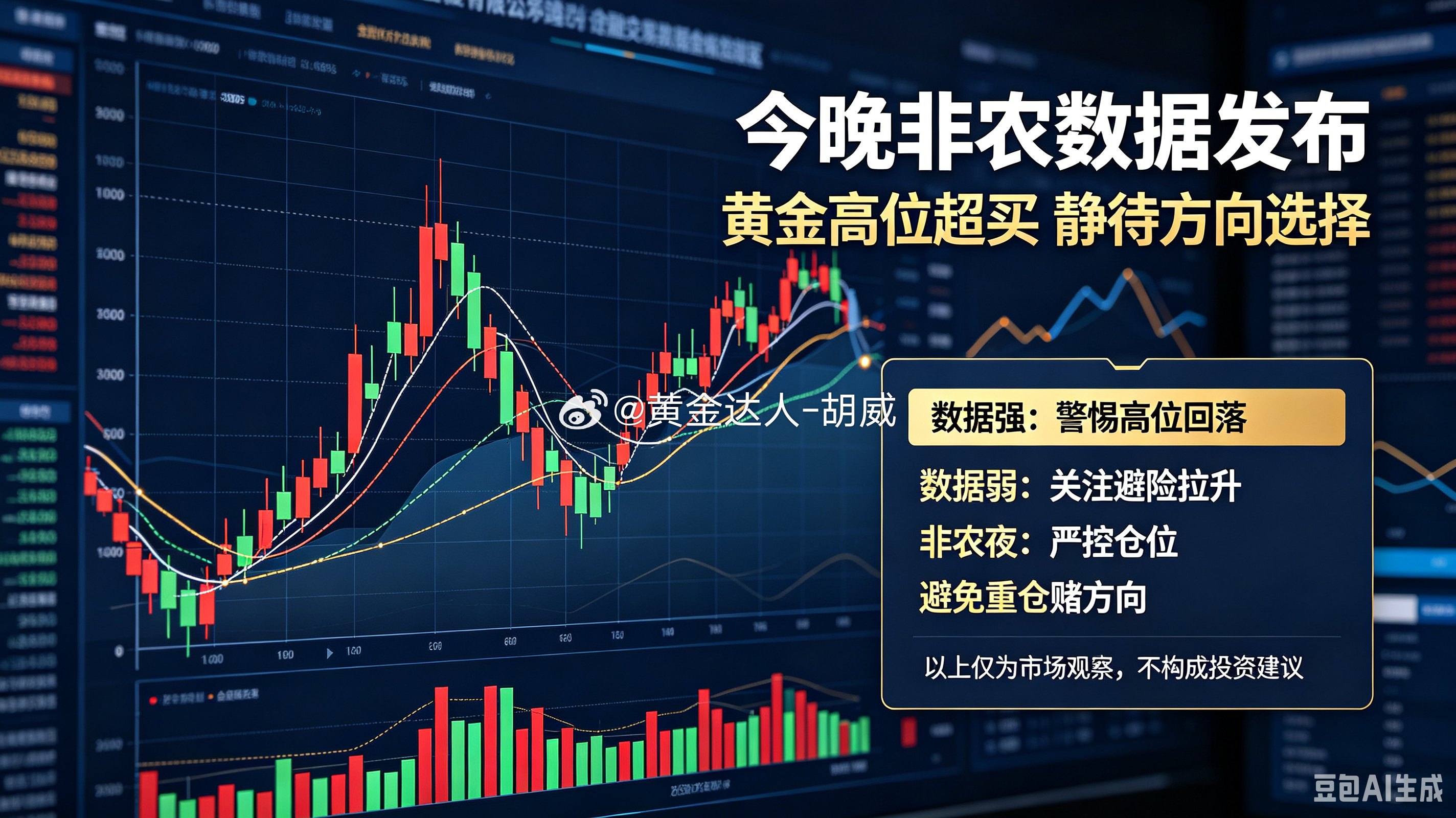 ⏰今晚 20:30 非农重磅登场，黄金当前处于高位全周期超买状态，这份就业数据将
