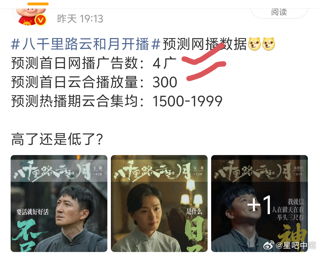 八千里路云和月首日站内热度值5338，首日云合播放量推测300万左右！ 