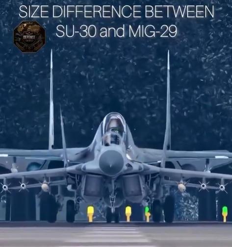 重型机和中型机差别确实很大，米格-29和苏-30同框，这么一对比完全是大人和孩子