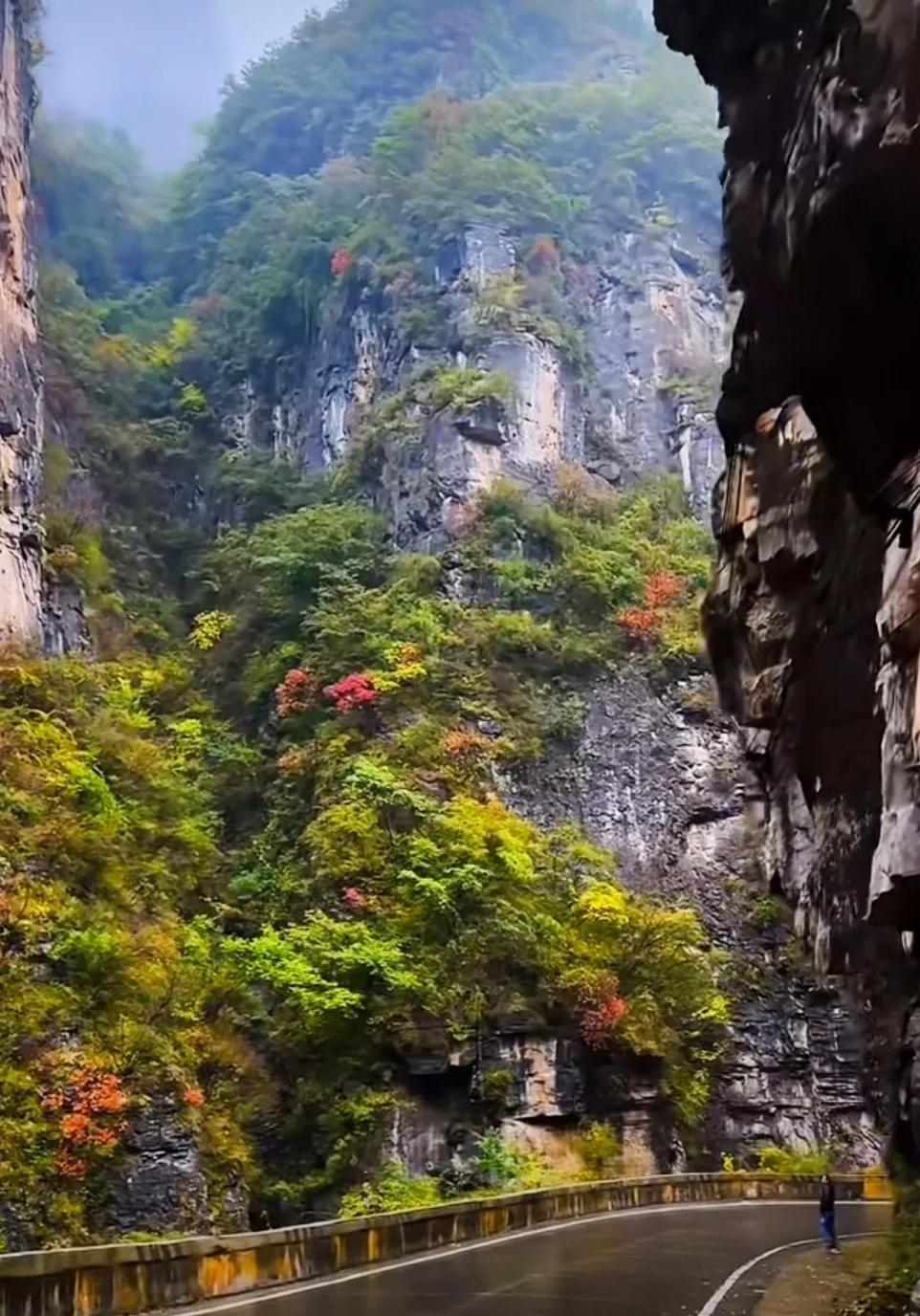 秦岭，初冬秋色，好一幅壮美的山水油彩画。