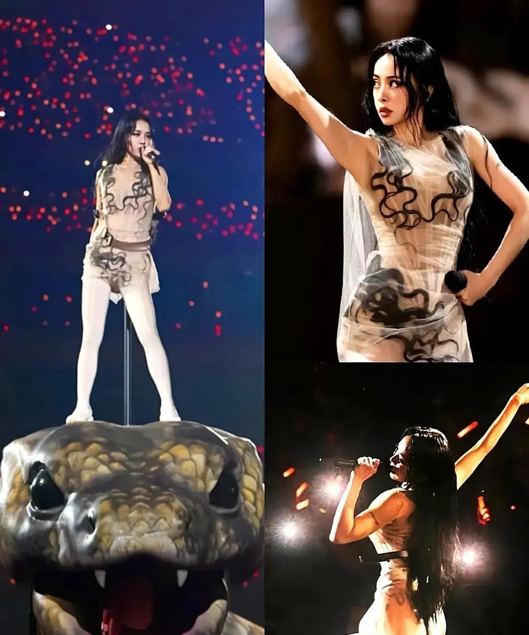 45岁高空倒挂15米零护栏
 
蔡依林今晚在高雄巨蛋，踩着蛇头滑出，裙子开衩到大