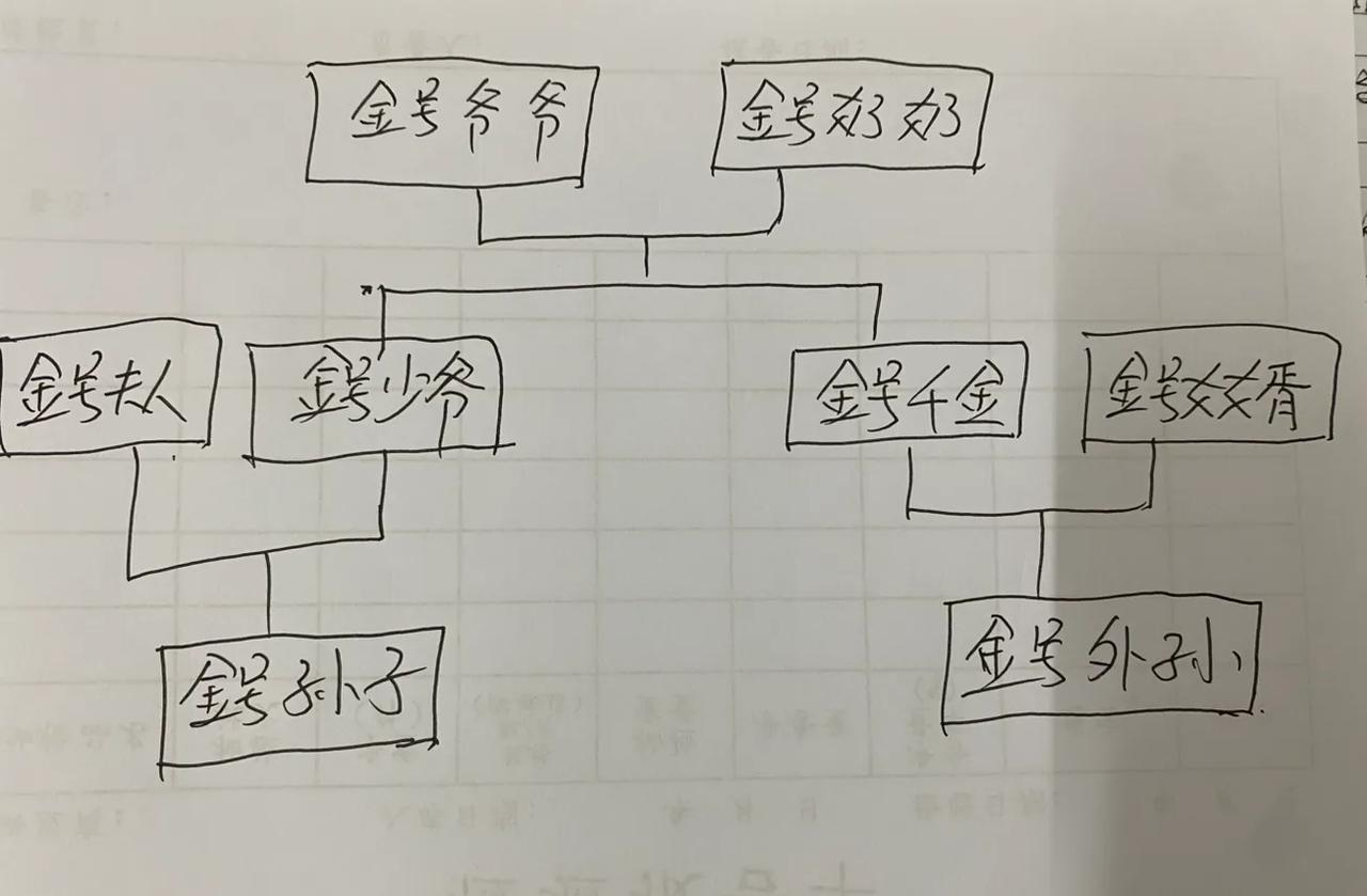 金号毛巾的家庭关系图还得改改，

先把夫妻生的一对子女合二为一，再各自分开延展出
