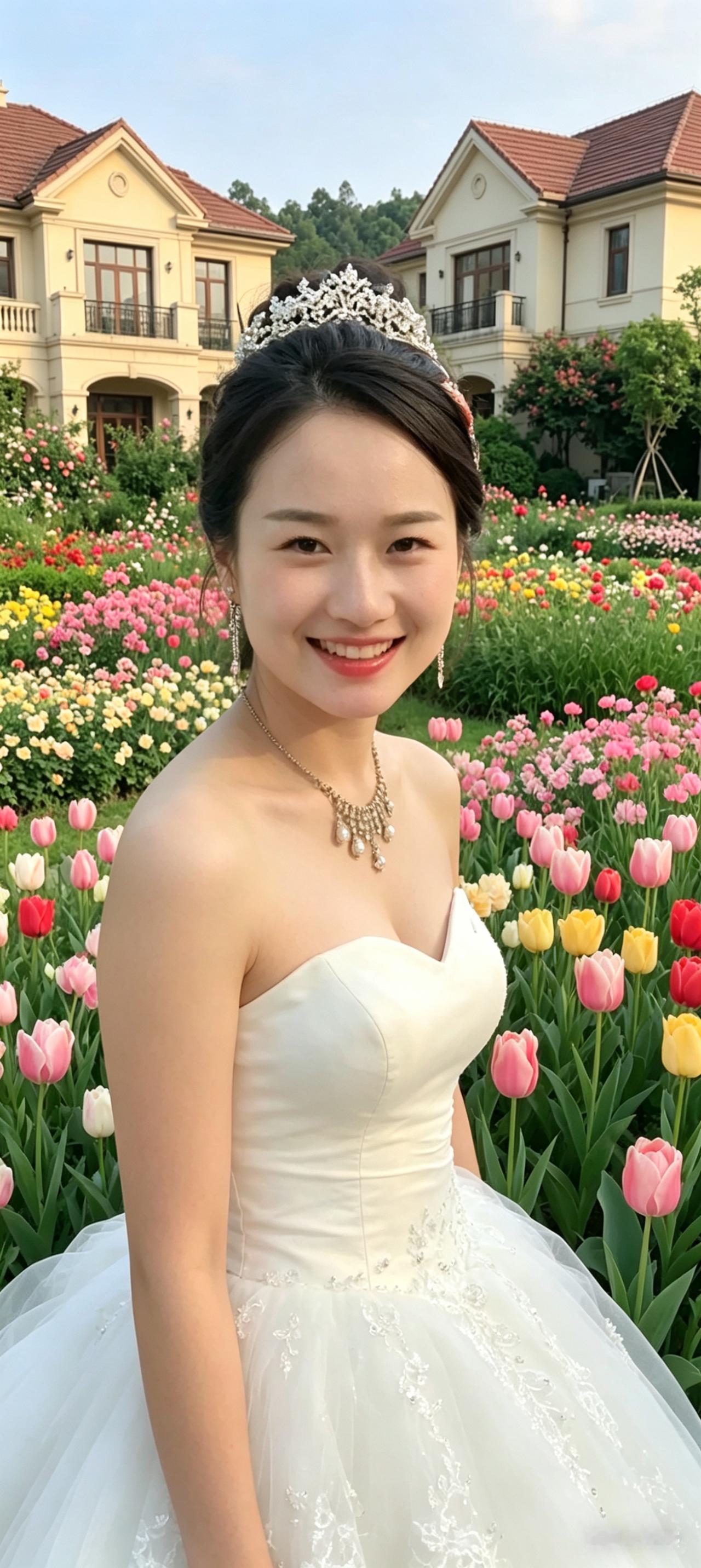 梦幻婚礼照，花海中的美丽新娘🌸✨她笑颜如花有韵味儿。