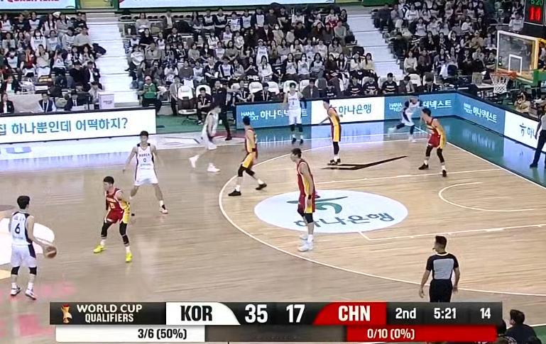 10中0的三分，投出去就感觉没有，怎么能差成这样。中国男篮vs韩国男篮