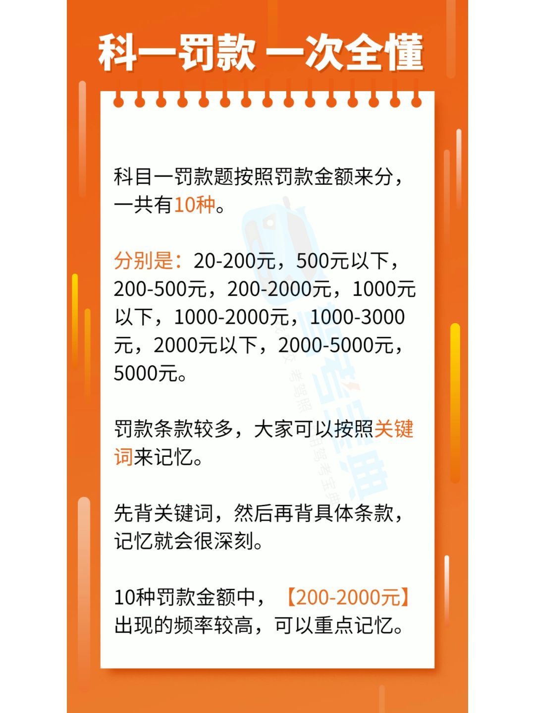科目一罚款题，一次全懂！开车上路也用得着