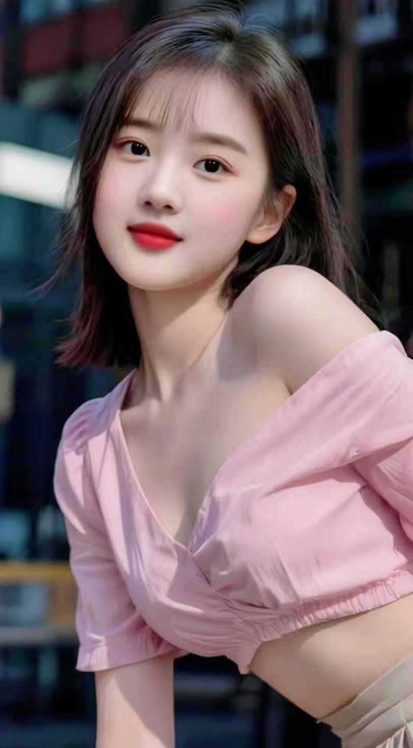 软糯甜美的粉色小衫温柔亮眼，明艳红唇瞬间拉满元气活力。眉眼弯弯笑意灵动含蓄，浅笑