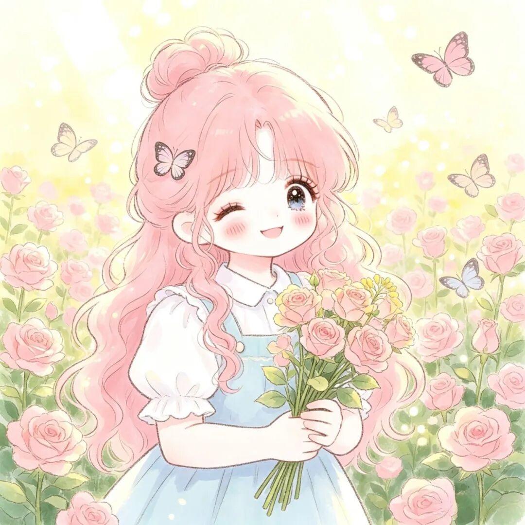 女生头像｜夏日山野间，遇见粉发蝴蝶少女
