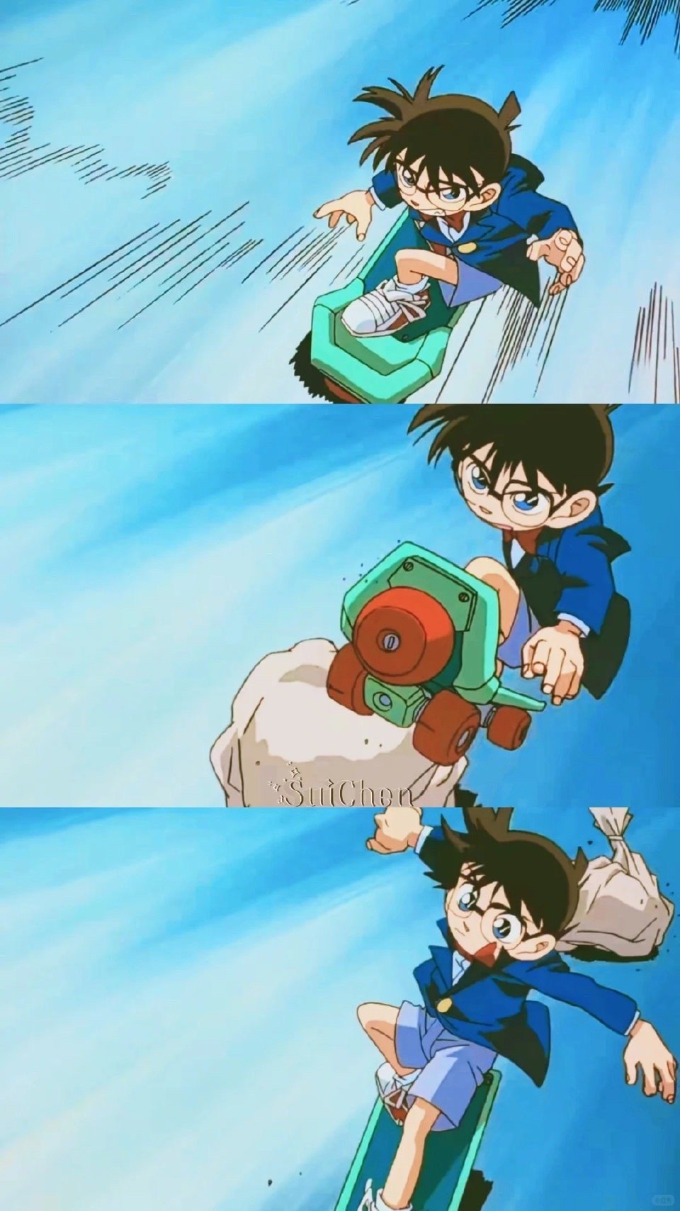 名侦探柯南柯南联名 蓝夜红焰绘柯南名场面，滑板飞驰燃次元热爱，新创华多年稳造联名