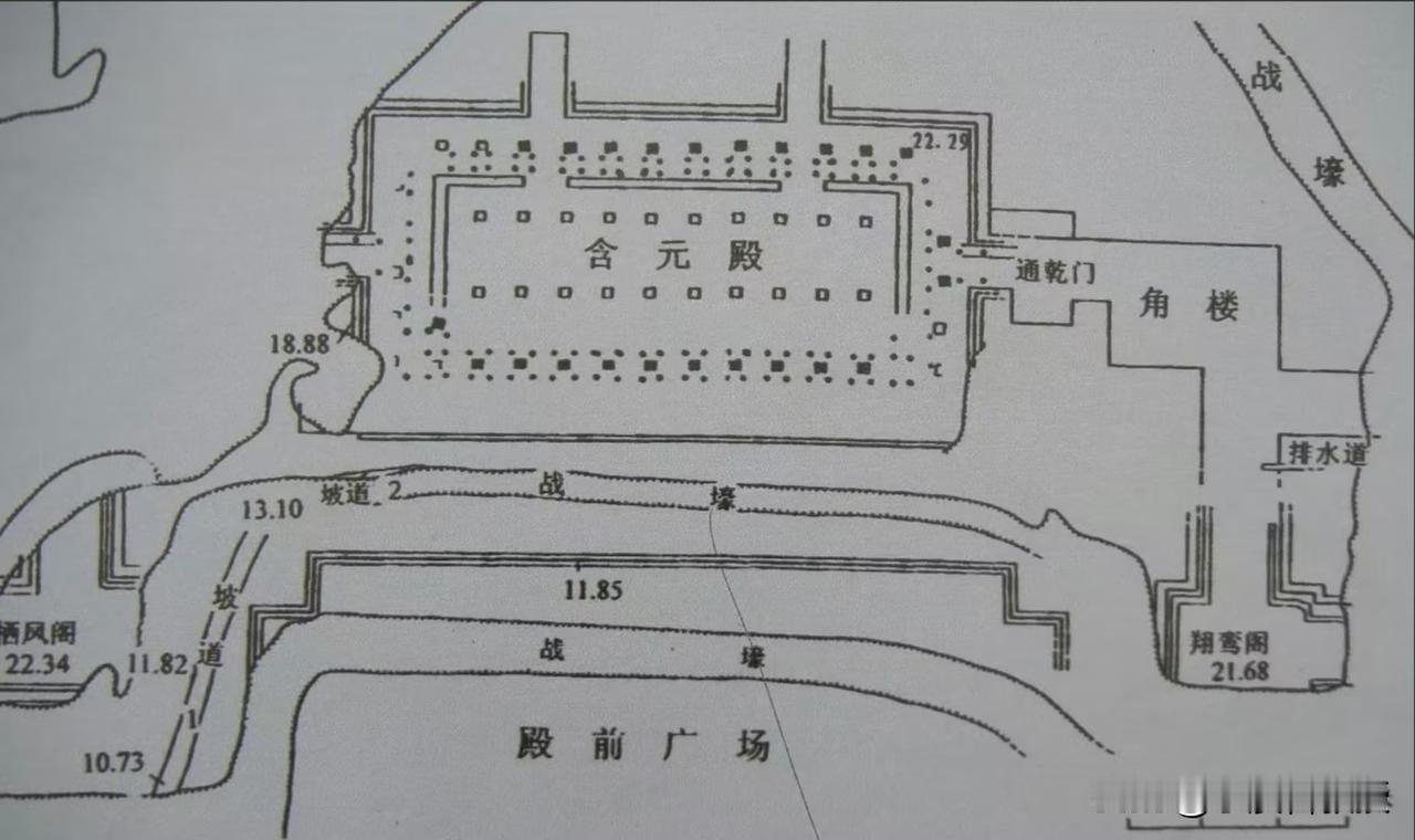 唐代大明宫含元殿遗址有战壕，均为解放战争期间国军挖掘，在翔鸾阁墩台上还有国军挖掘