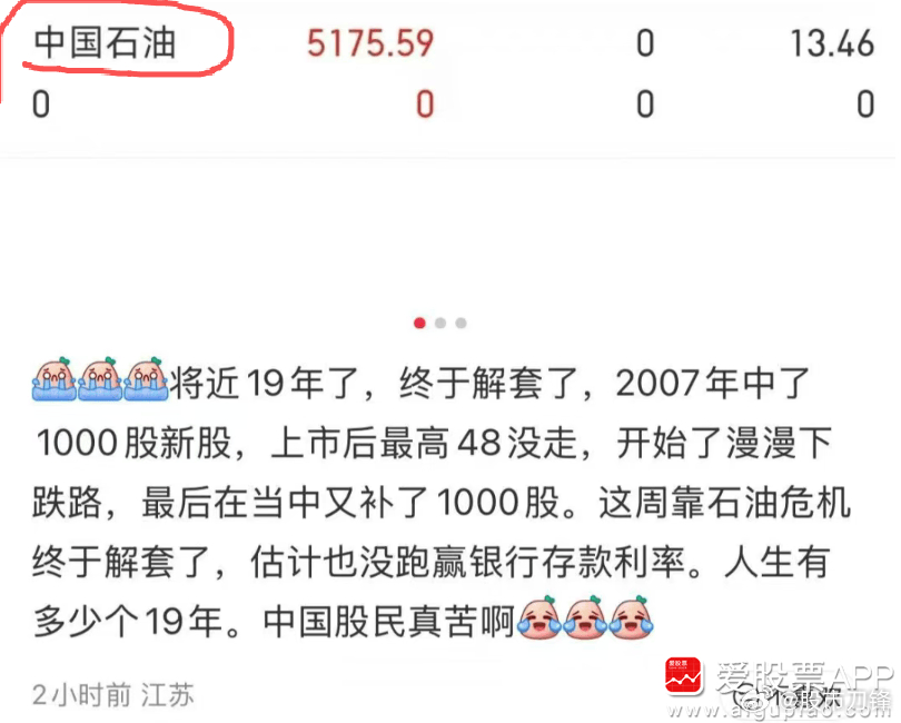 今天看有网友发帖，说自己2007年中签了中石油的新股，结果48没卖；一直套牢中间
