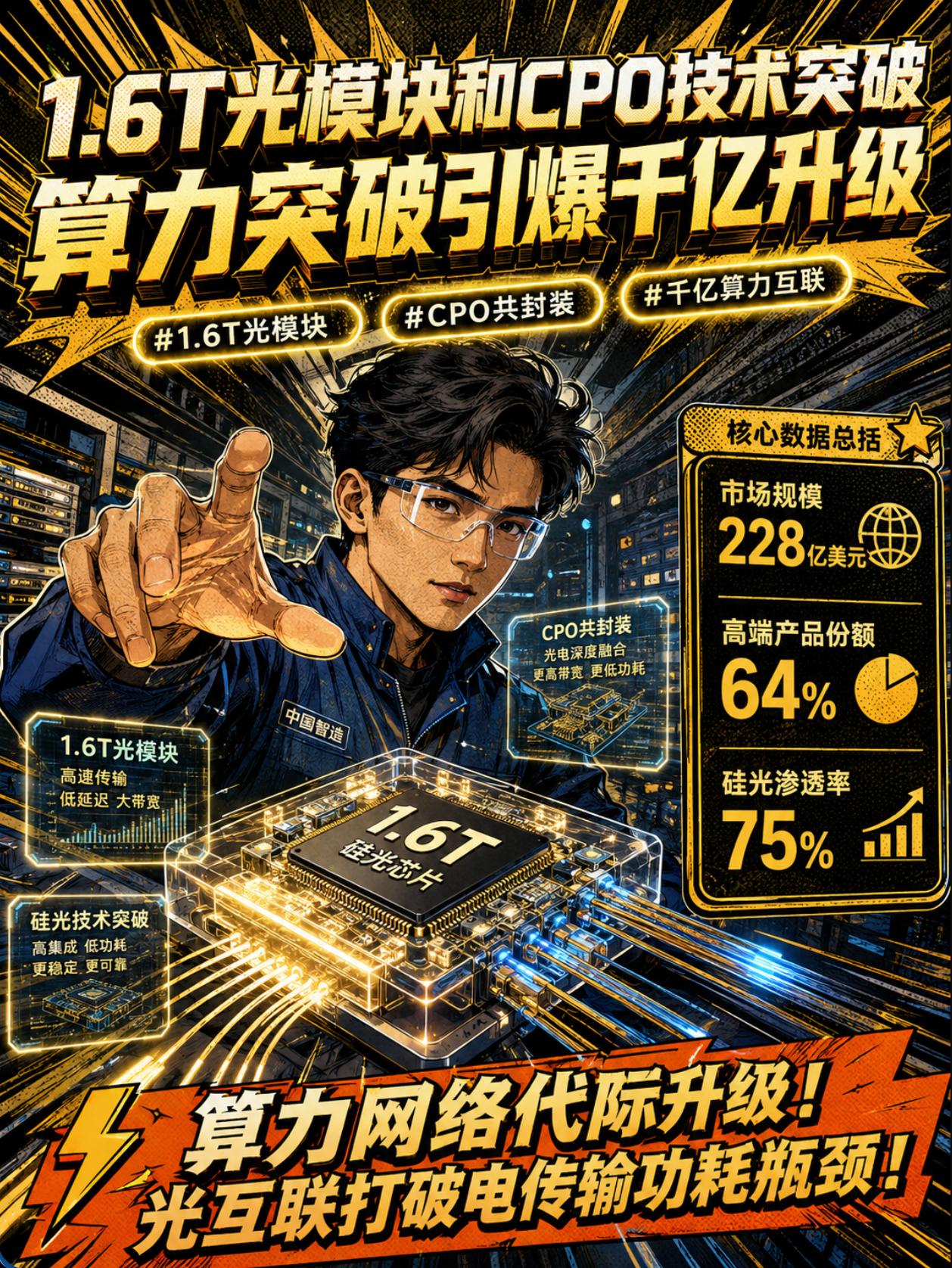 1.6T光模块和CPO全面领先，我国算力突破带来千亿产业升级！
全球人工智能大模