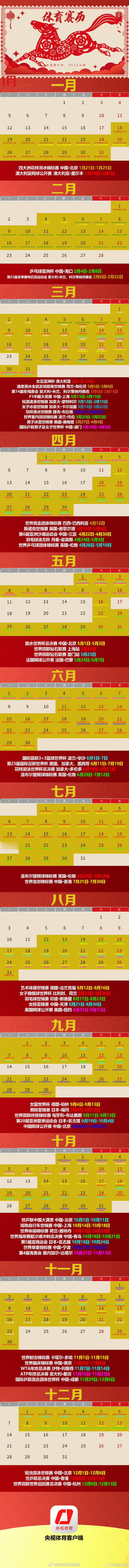2026全年体育赛历 哇哦！2026体育大年，这份新浪体育给出的体育日历🗓，体