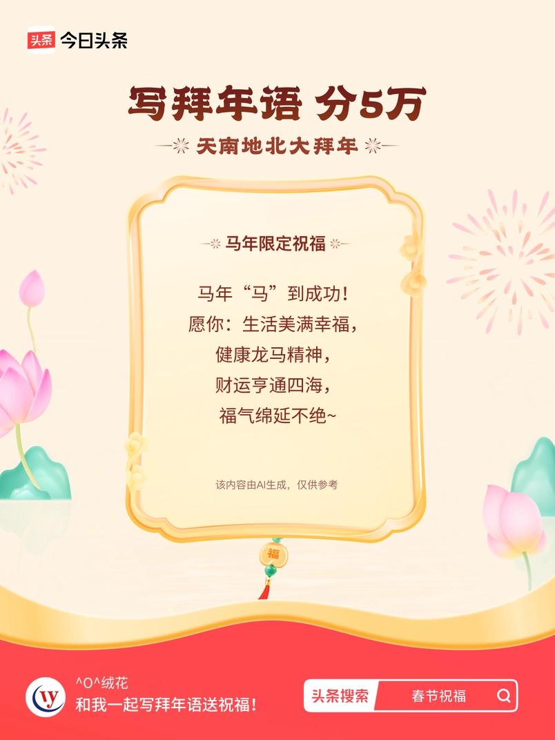 写拜年语送祝福新春拜年送祝福！我的祝福是：“马年“马”到成功！愿你：生活美满幸福
