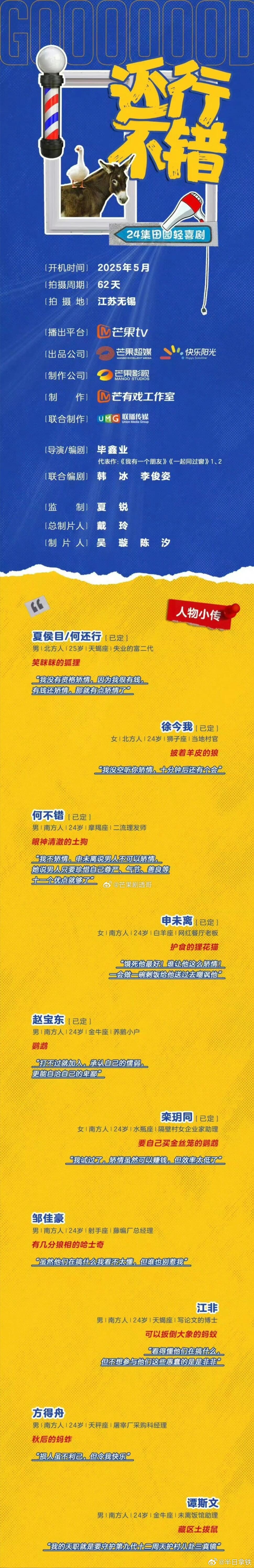 🥭电视剧《还行，不错》导演:毕鑫业（一起同过窗￼）主演:范世錡、 谢兴阳 、童