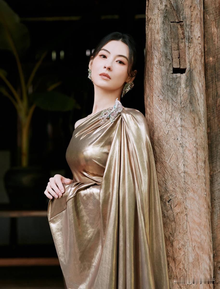 她金色斜肩礼服下的非凡气质与微妙情感，令人生心疼。 日前，张柏芝以一袭金色斜肩礼