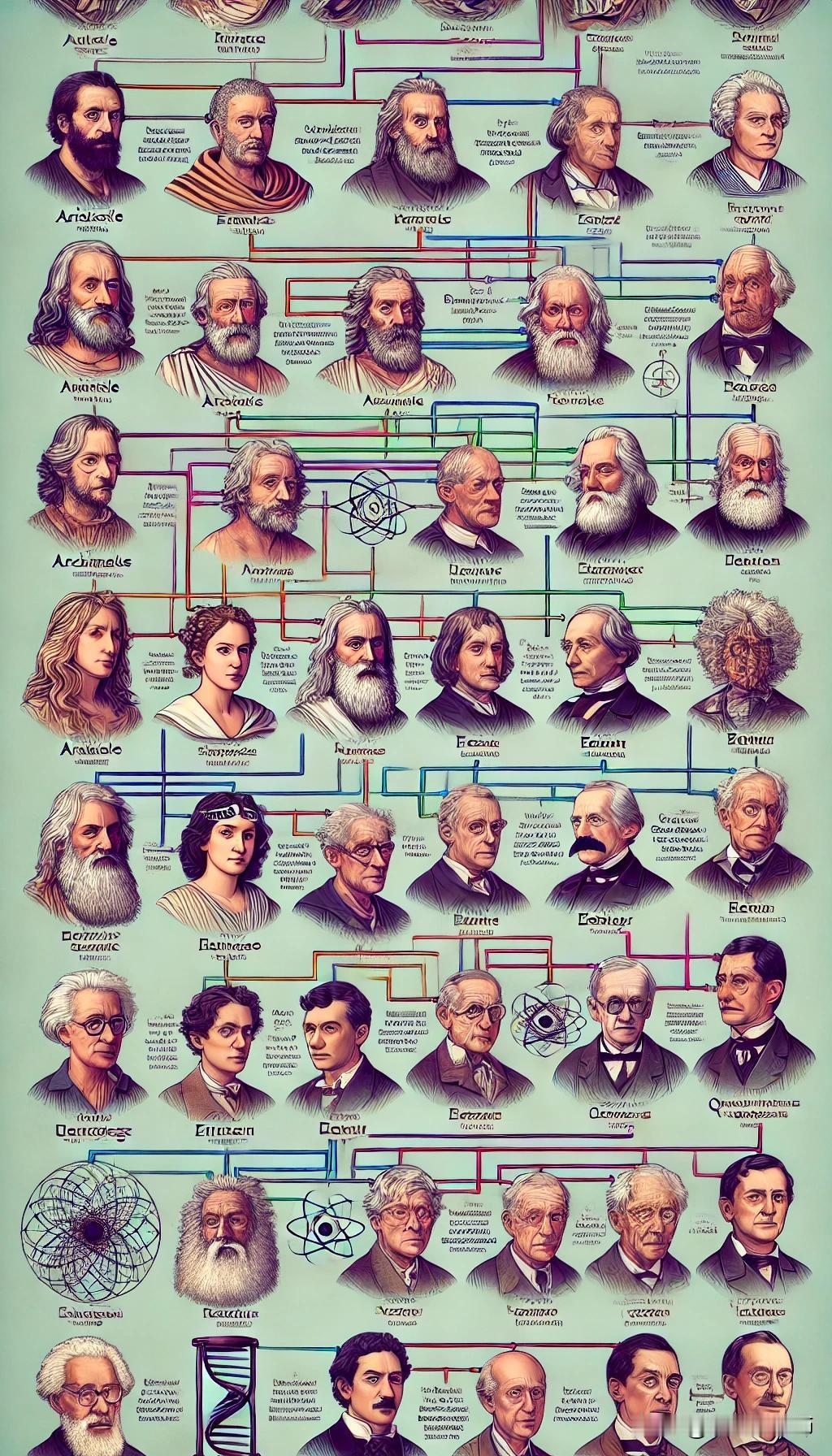 让AI生成一幅科学家的谱系图，刚出结果我非常惊艳，仔细一看十分失望：你觉得呢