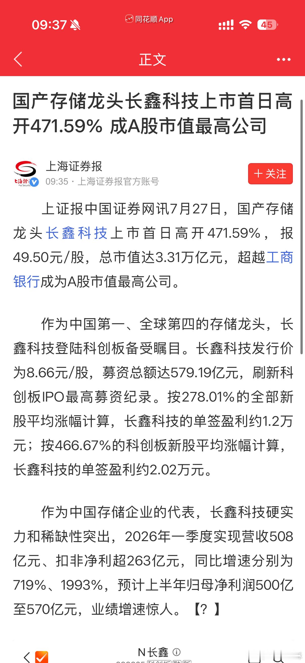 长鑫太恐怖了，上市直接高开 471%，总市值达到 3.31 万亿，A 股第一。。